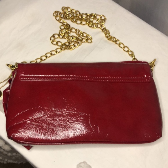 BIG BUDDHA red patent leather handbag w/ chain strap. Large Red bow in front. - Picture 3 of 10